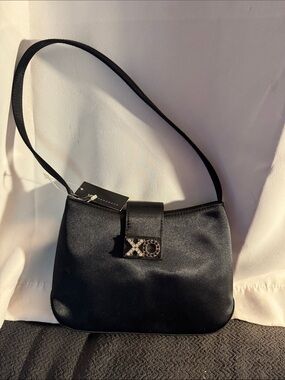 XOXO Black Satin Shoulder Bag with Crystal XO Logo